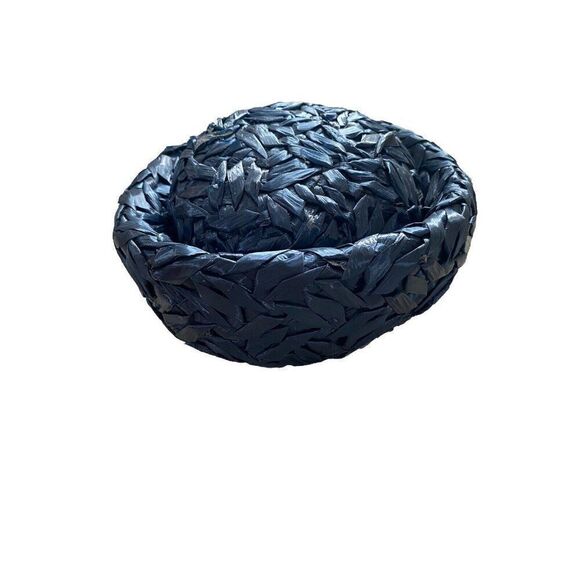 Vintage Pillbox Hat Saks Fifth Avenue Dark Navy Blue Straw 1950s main image 4